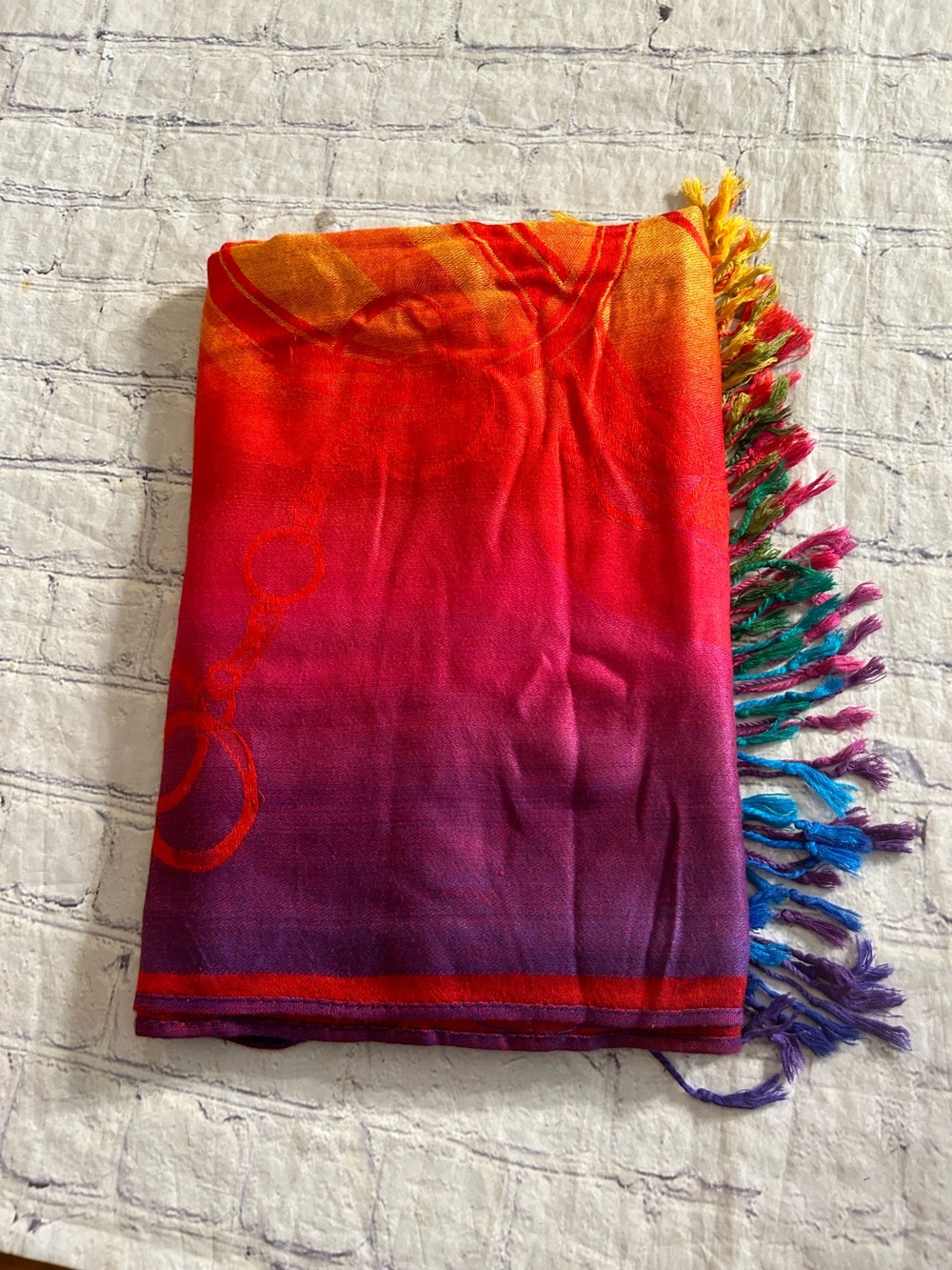 PASHMINA 100% PASHMINA COLORFUL MULTI PATTERN WRAP FRINGE SCARF